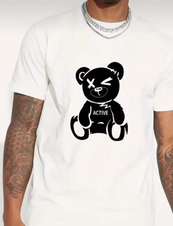Camiseta de manga corta con estampado de oso negro