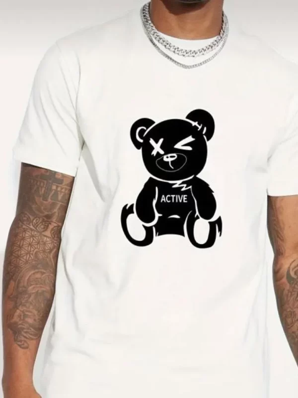 Camiseta de manga corta con estampado de oso negro