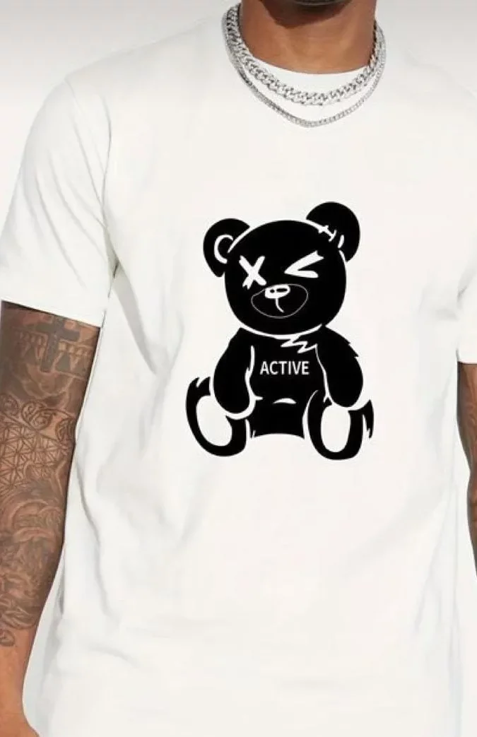 Camiseta de manga corta con estampado de oso negro