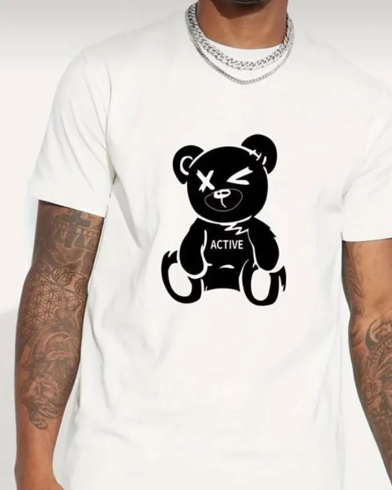 Camiseta de manga corta con estampado de oso negro