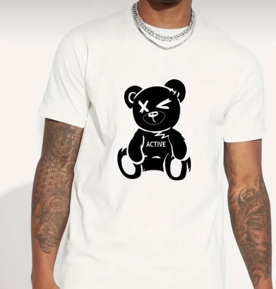 Camiseta de manga corta con estampado de oso negro