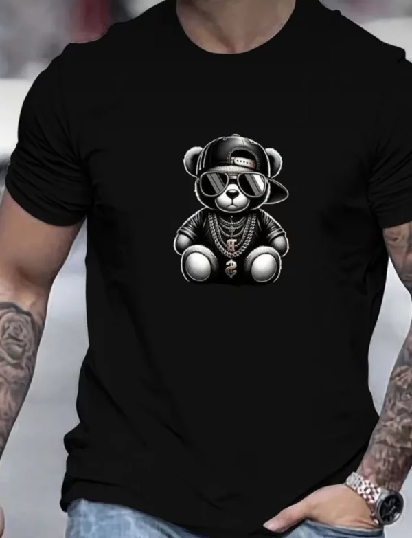 Camiseta de manga corta con estampado de oso con estilo rapero