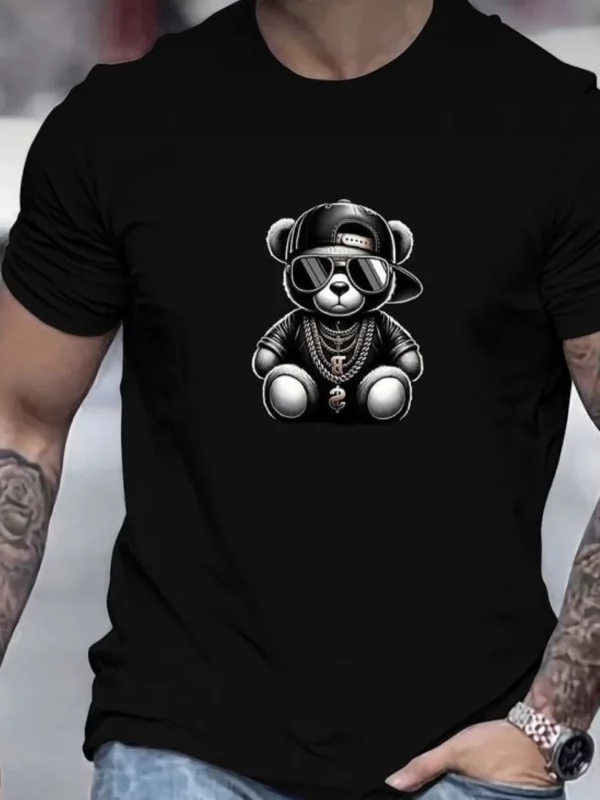 Camiseta de manga corta con estampado de oso con estilo rapero