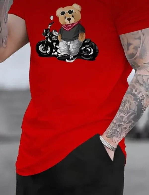 Camiseta de manga corta con estampado oso motero