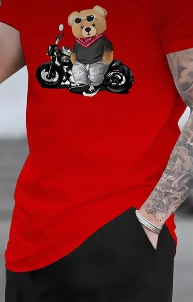 Camiseta de manga corta con estampado oso motero