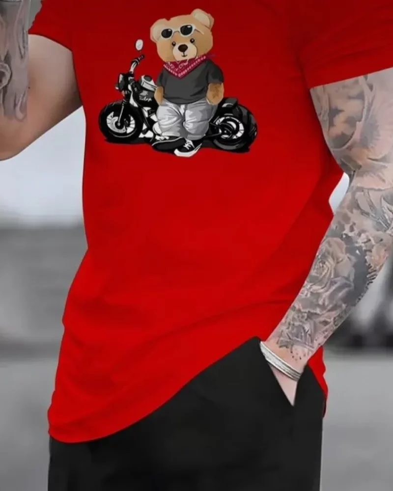 Camiseta de manga corta con estampado oso motero