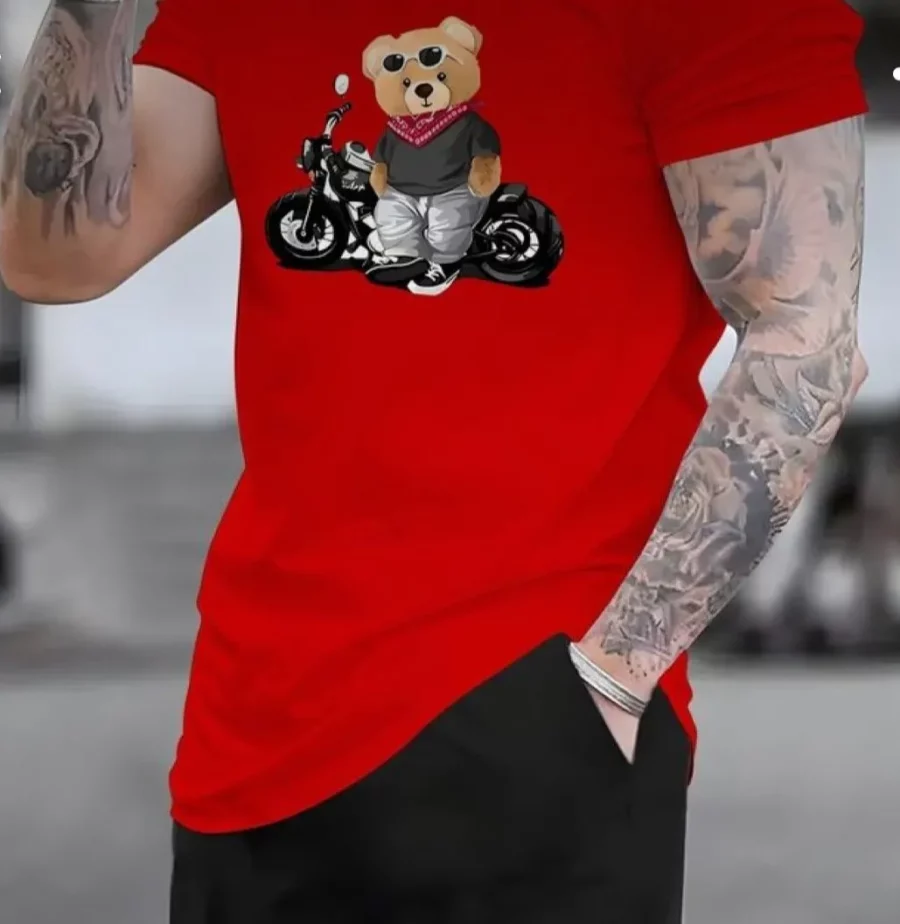 Camiseta de manga corta con estampado oso motero