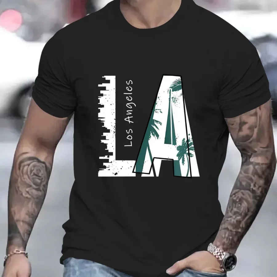 Camisa de cuello redondo con diseño de Los Ángeles