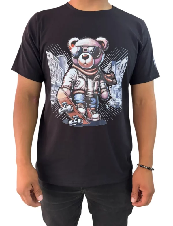 Camisa de Cuello redondo con estampado de oso skater
