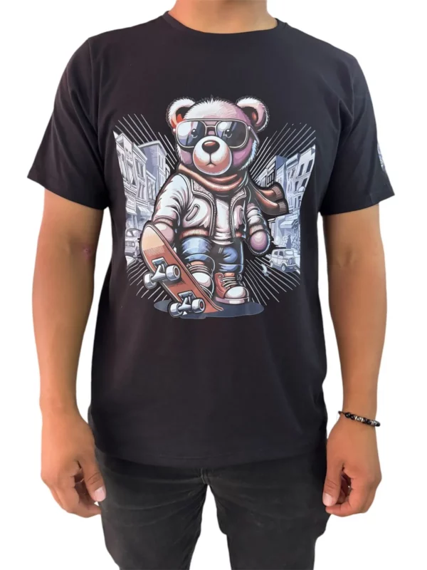 Camisa de Cuello redondo con estampado de oso skater