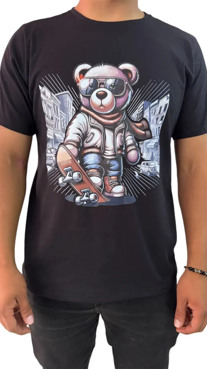 Camisa de Cuello redondo con estampado de oso skater