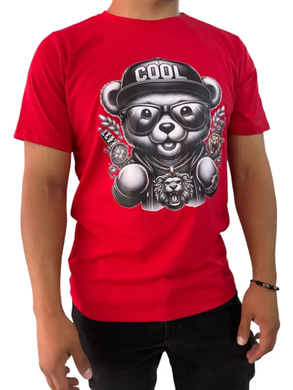Camisa de Cuello redondo con estampado de oso hip hop