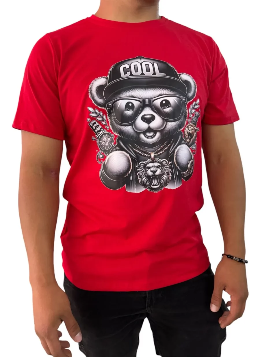 Camisa de Cuello redondo con estampado de oso hip hop