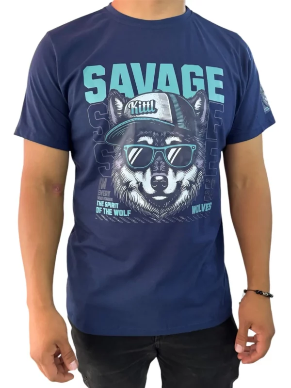 Camisa de Cuello redondo con estampado de lobo