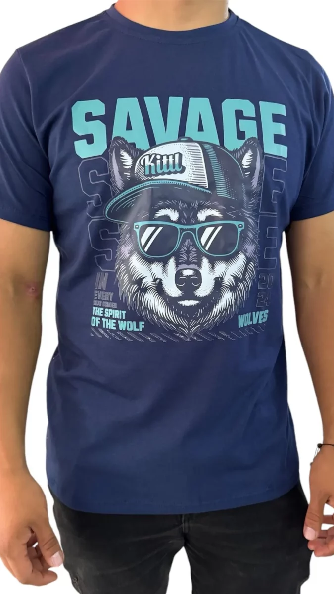 Camisa de Cuello redondo con estampado de lobo