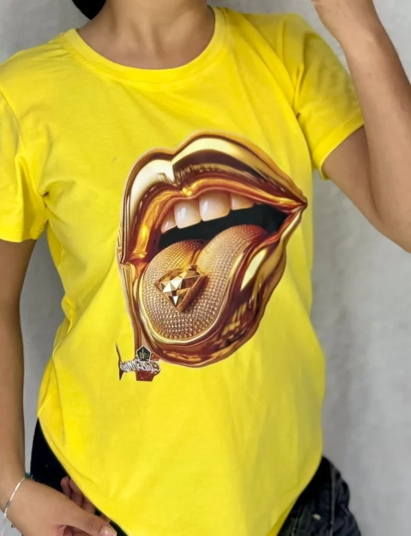 Camisa de Cuello redondo con estampado boca oro