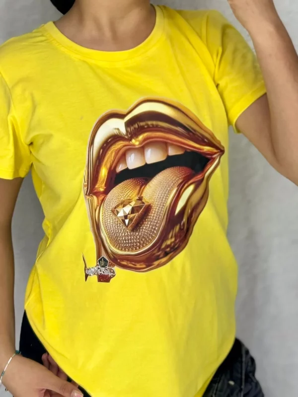 Camisa de Cuello redondo con estampado boca oro
