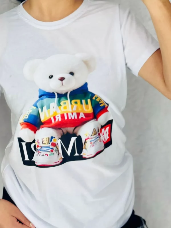 Camisa de Cuello redondo con estampado oso streetwear