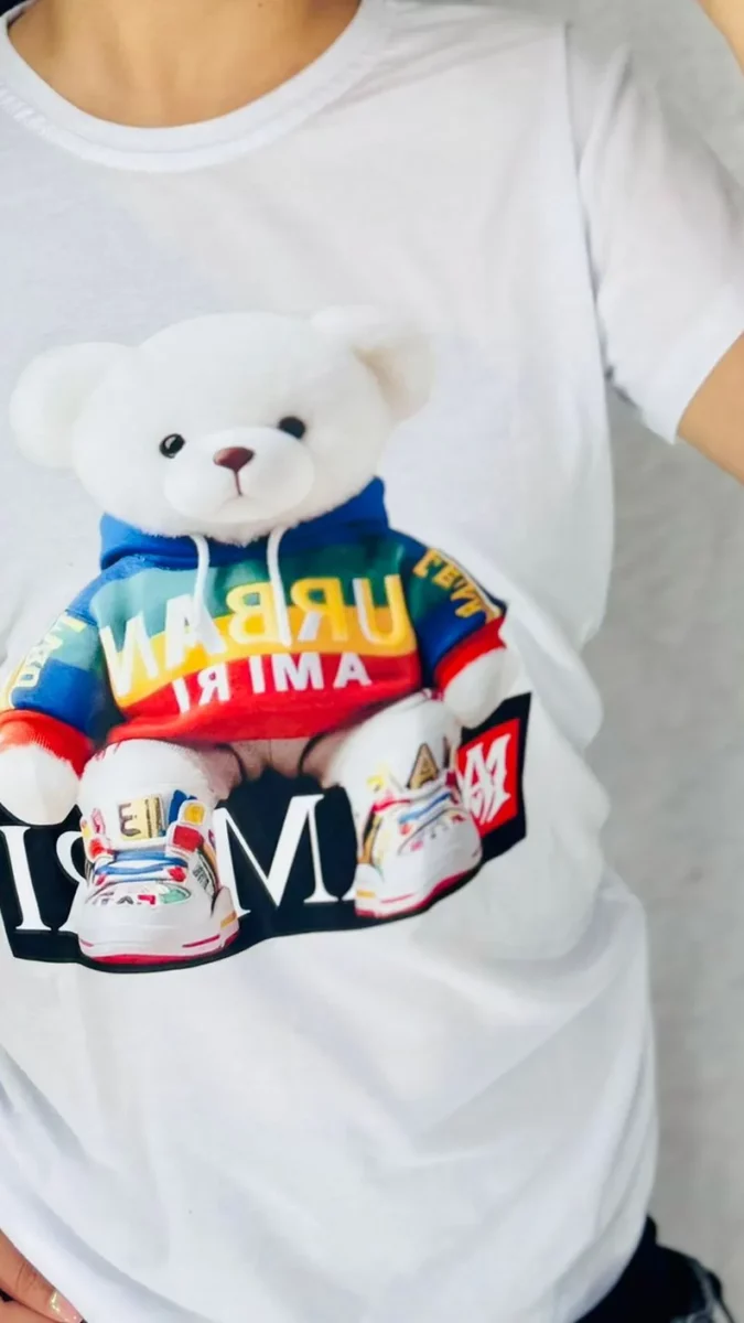 Camisa de Cuello redondo con estampado oso streetwear