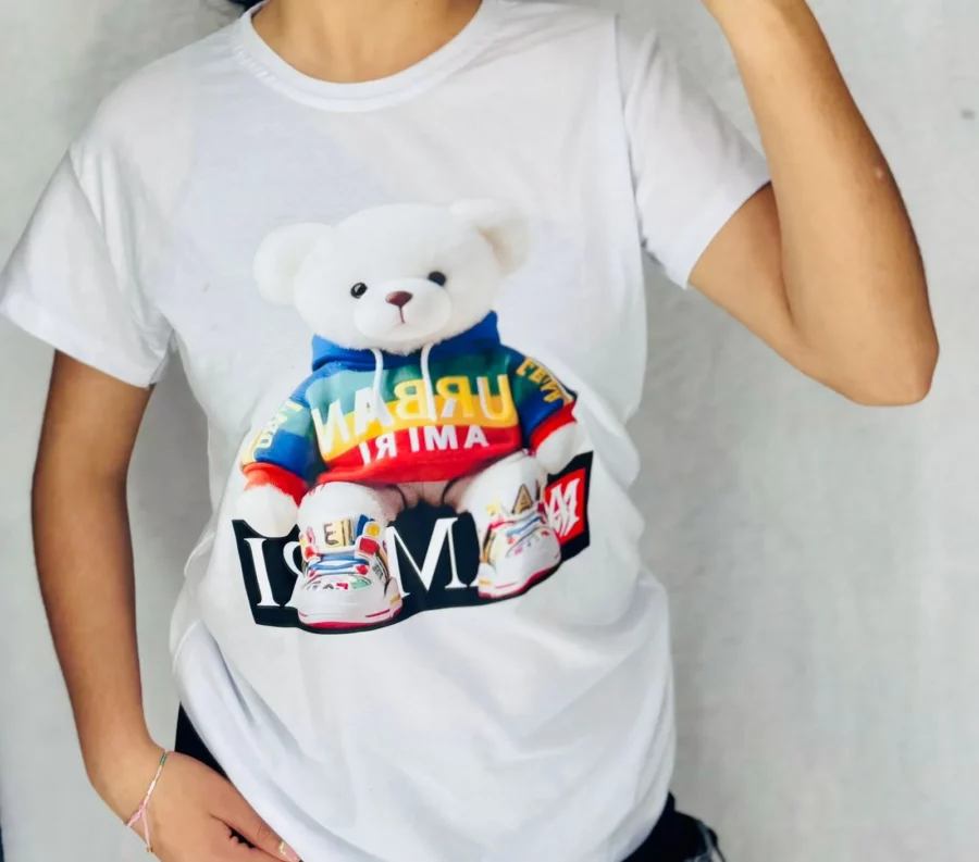 Camisa de Cuello redondo con estampado oso streetwear