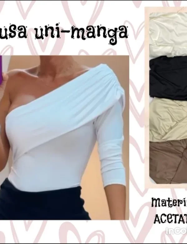 Blusa de mujer con un solo hombro y manga