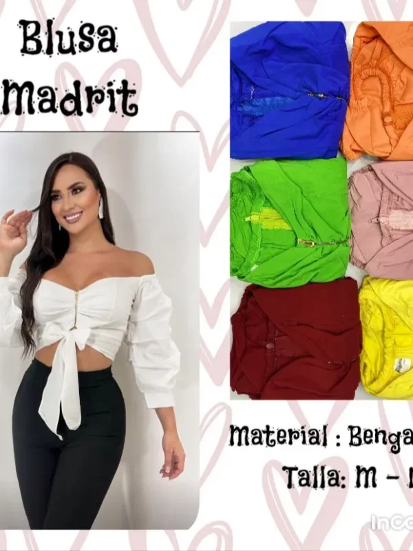 Off-the-Shoulder Blouse with Puff Sleeves and Front Bow