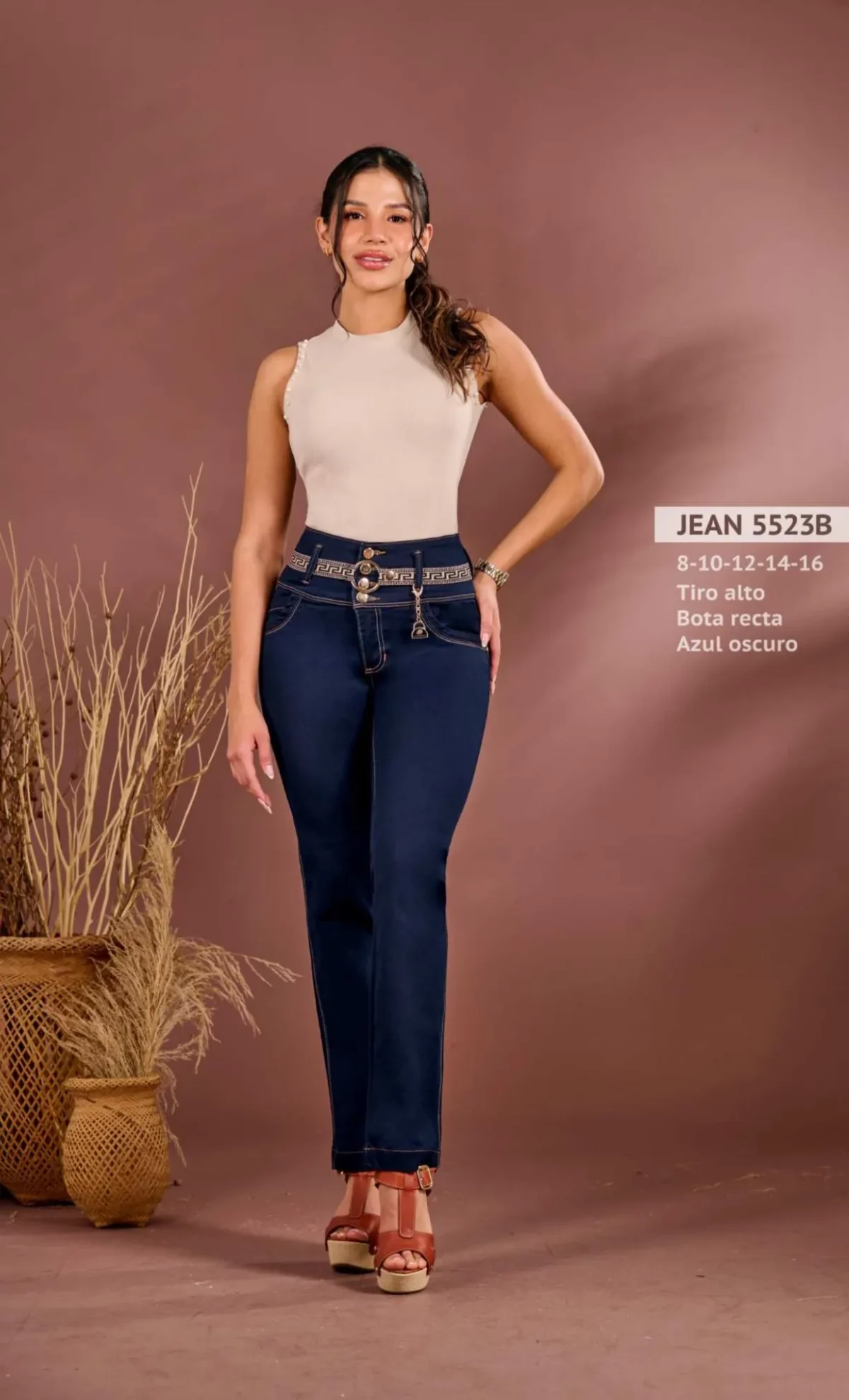 Jean casual con bota recta para mujer de tiro alto - Image 3
