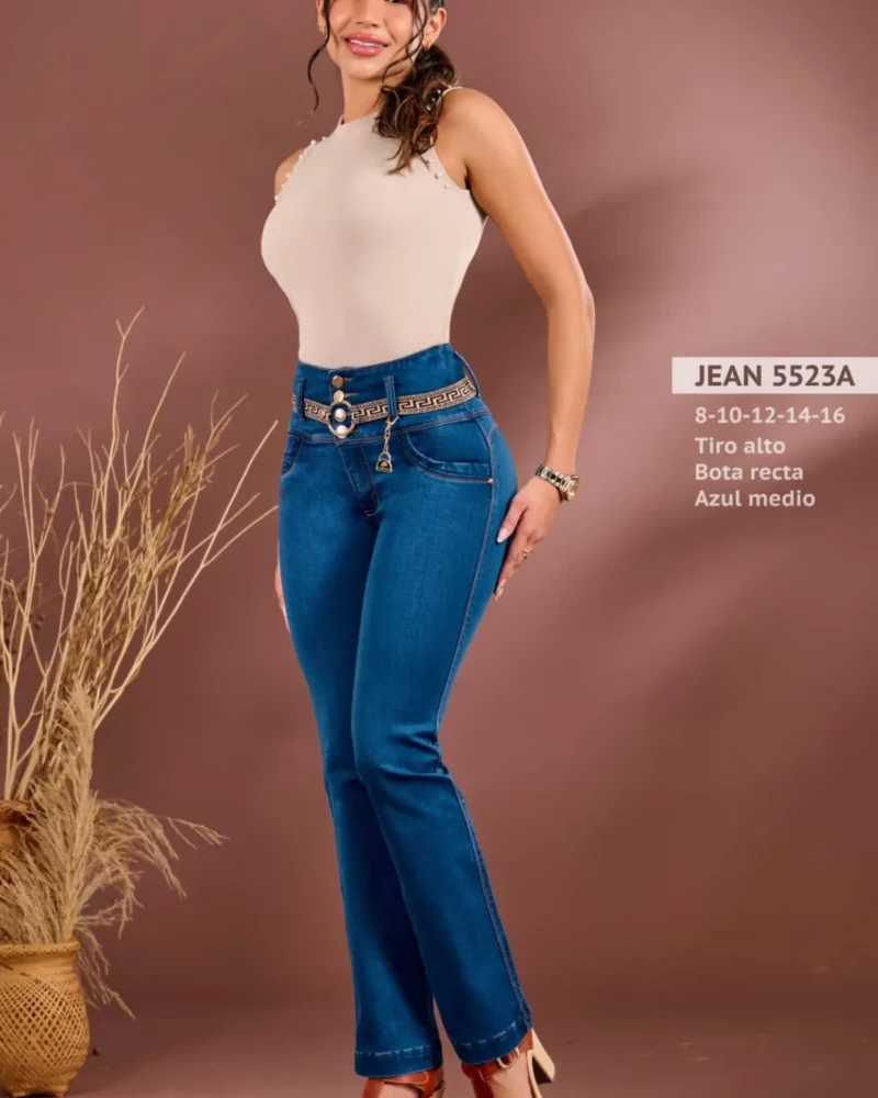 Jean casual con bota recta para mujer de tiro alto