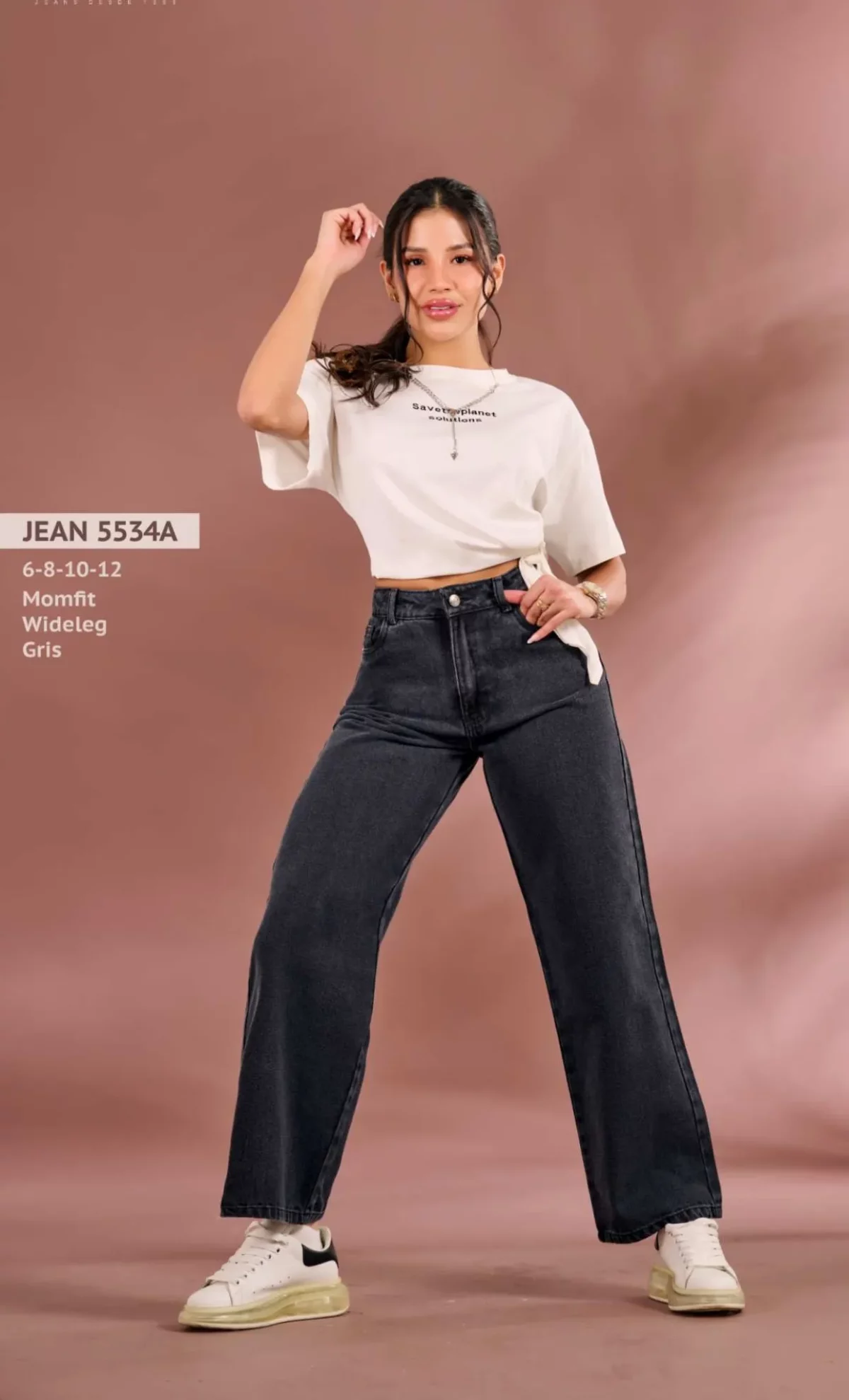 Jean ancho en bota recta casual en mezclilla - Image 3