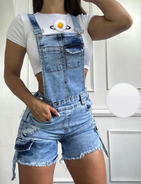 Overol Corto de Jean para Mujer con Rotos