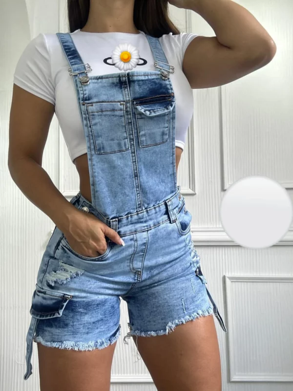 Overol Corto de Jean para Mujer con Rotos