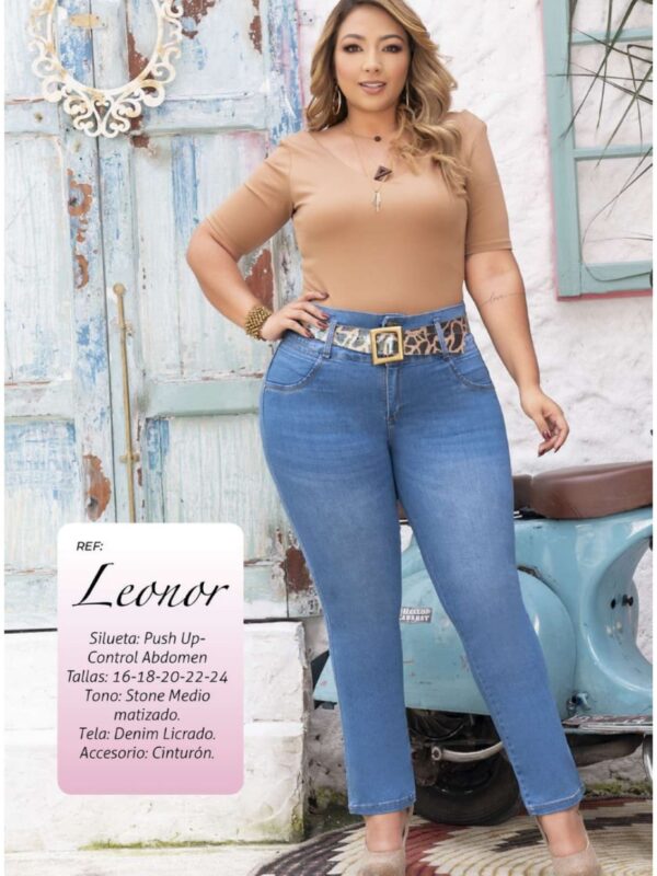 Jean skinny push up pluss size con cinturon animal print