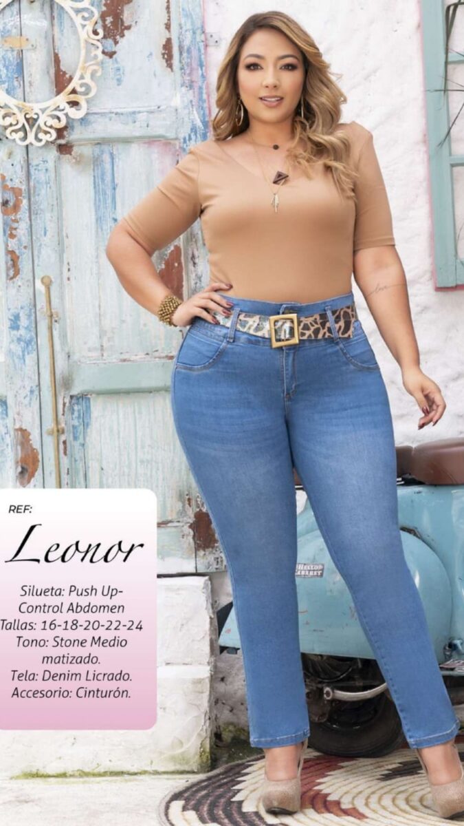 Jean skinny push up pluss size con cinturon animal print
