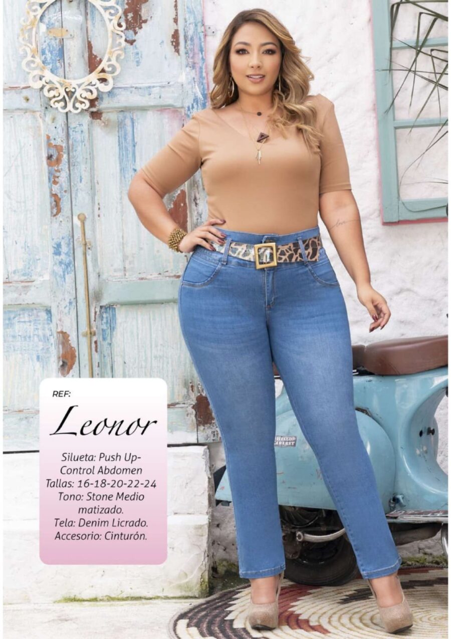 Jean skinny push up pluss size con cinturon animal print