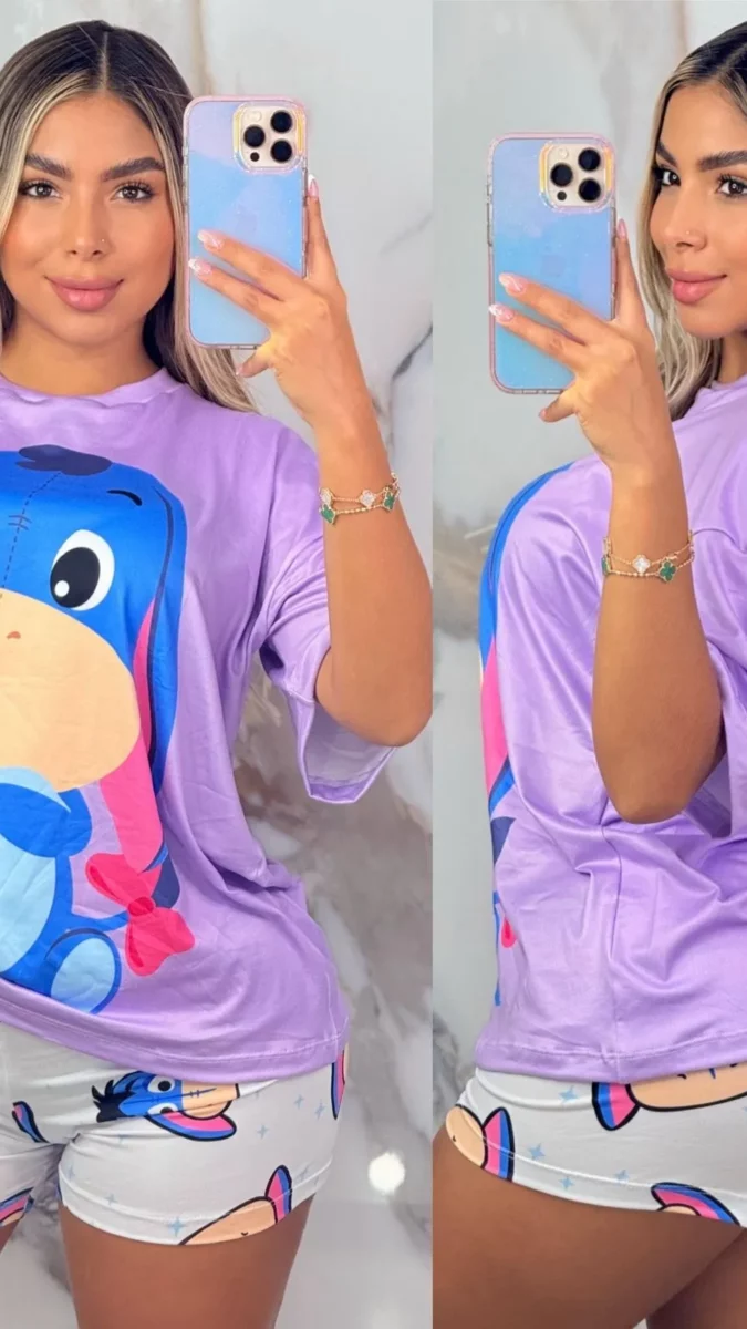Pijama de Dos Piezas con Diseño de Burro Talla Unica