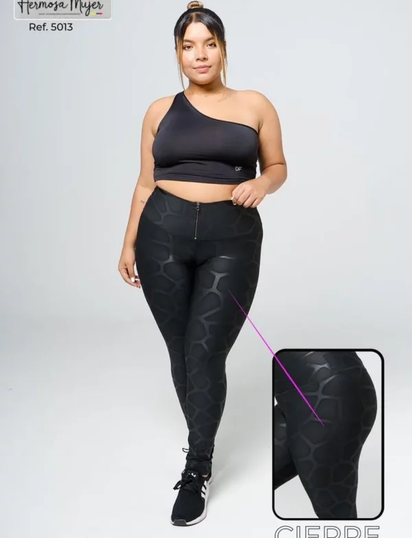 Leggings deportivos negros de mujer de alta elasticidad con textura y cierra