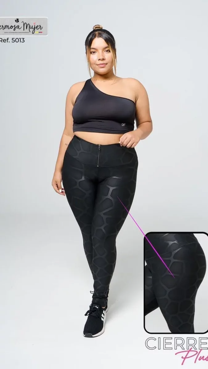 Leggings deportivos negros de mujer de alta elasticidad con textura y cierra