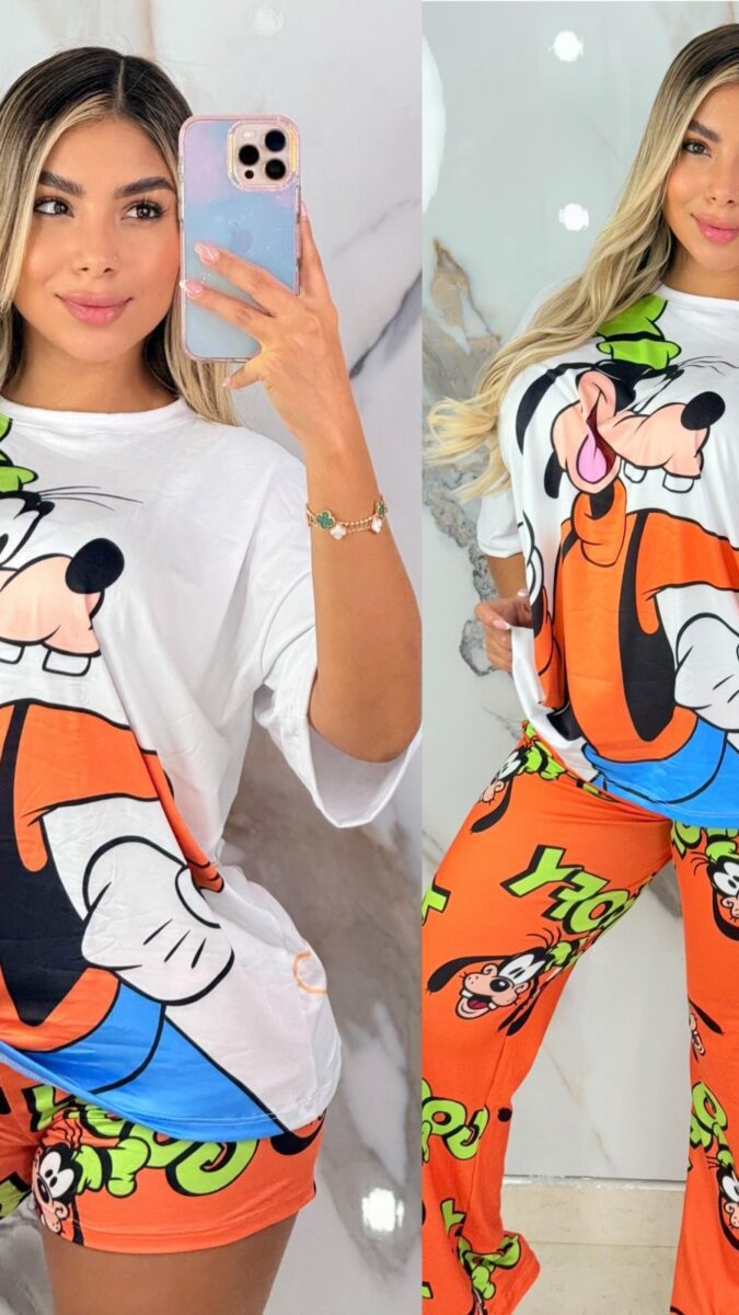 Conjunto de pijama camiseta, short y pantalon con estampado de Goofy