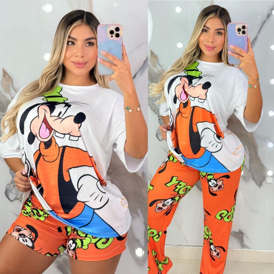 Conjunto de pijama camiseta, short y pantalon con estampado de Goofy