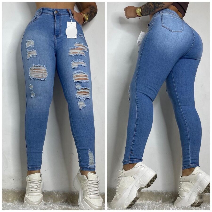 Jean push up bota tubo con bolsillos y rotos