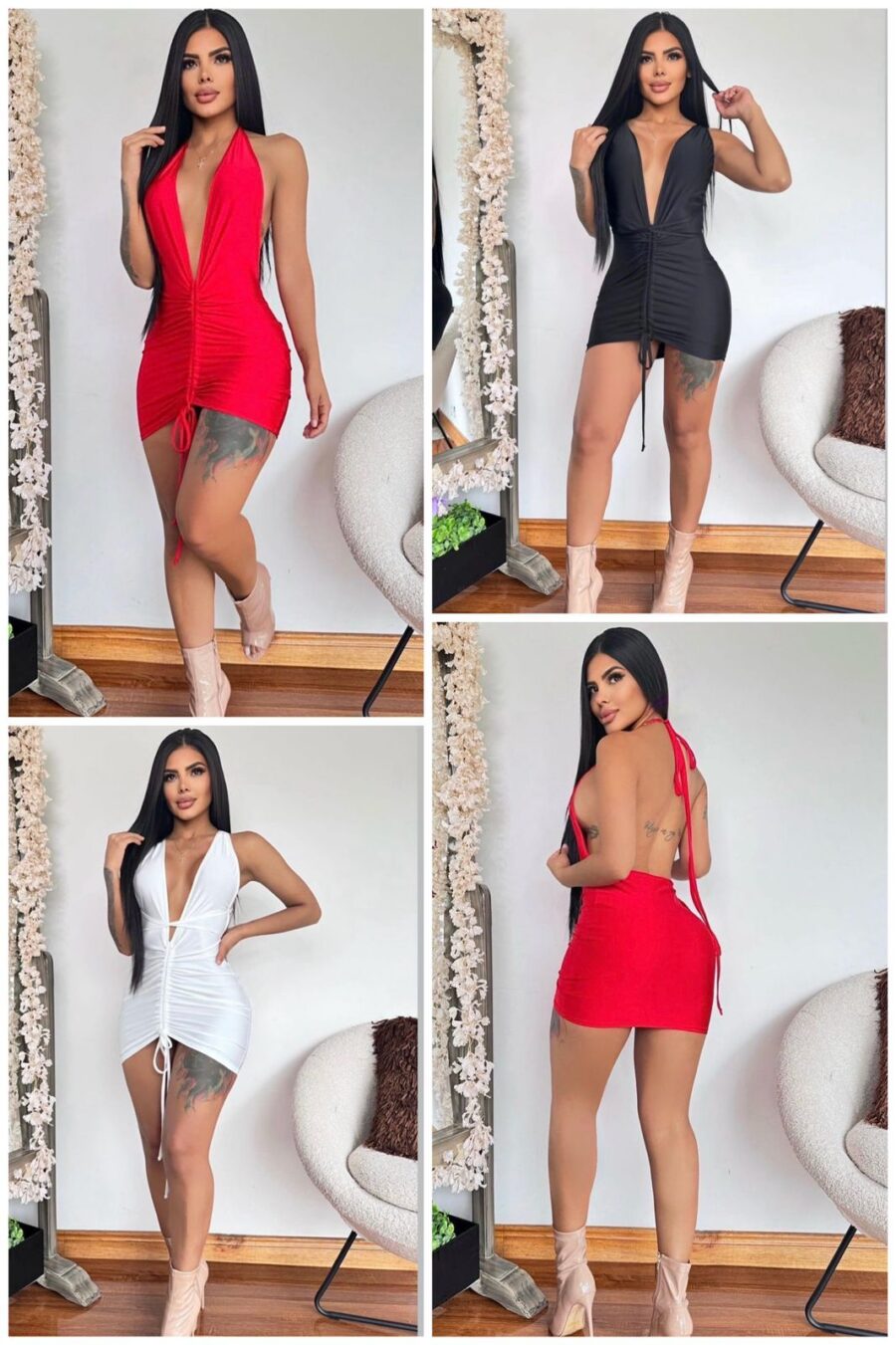 Vestido corto con escote hasta el abdomen