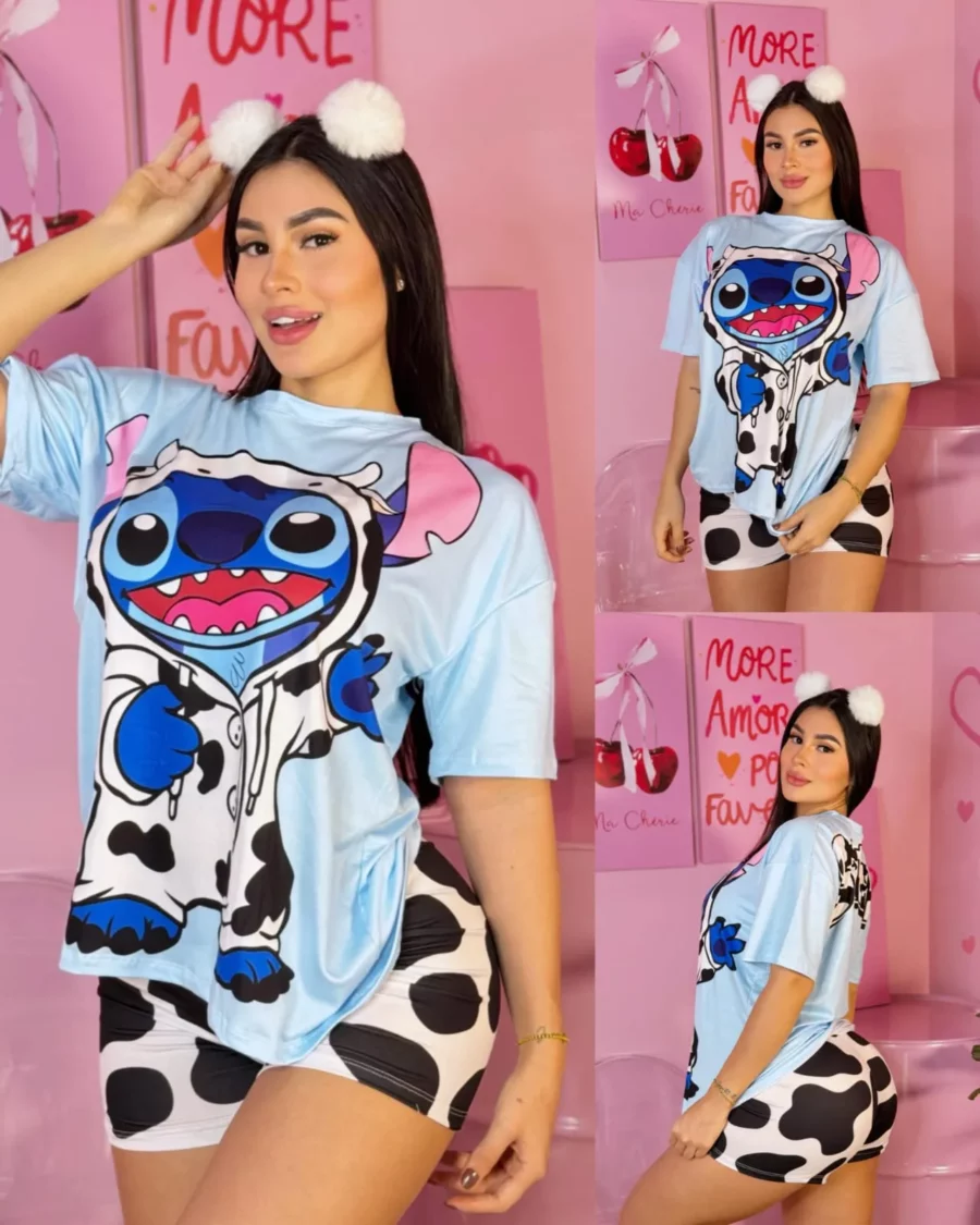 Pijama dos piezas con diseño de stitch vaca Talla unica