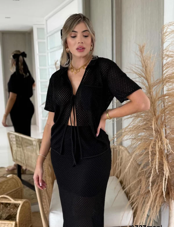 Conjunto de 2 piezas de blusa y falda talla unica para mujer
