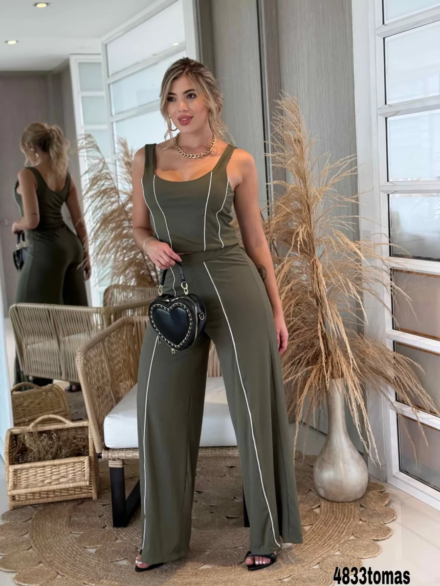 Conjunto de 2 piezas con pantalon y diseño de lineas talla unica - Image 5