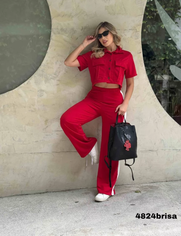 Conjunto de pantalon y blusa con botones unicolor talla unica