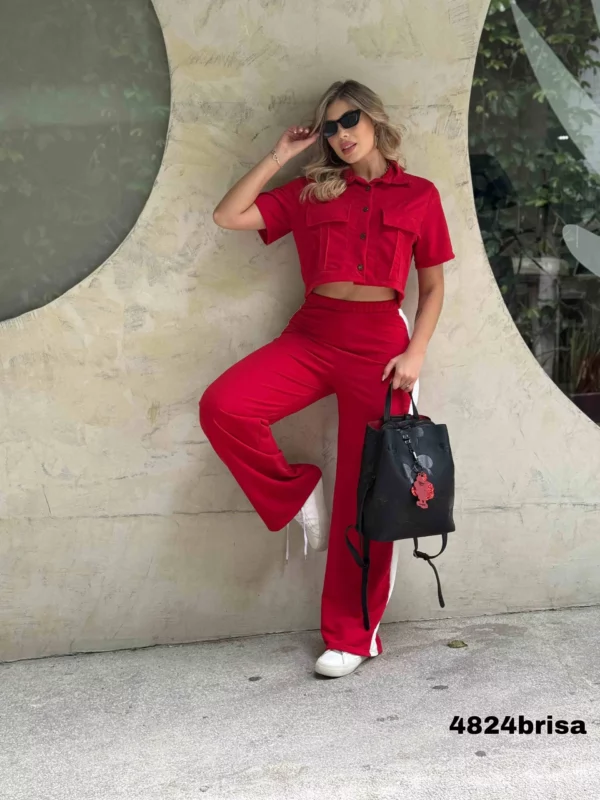 Conjunto de pantalon y blusa con botones unicolor talla unica