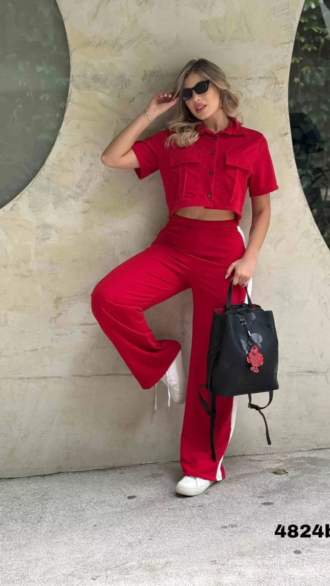 Conjunto de pantalon y blusa con botones unicolor talla unica
