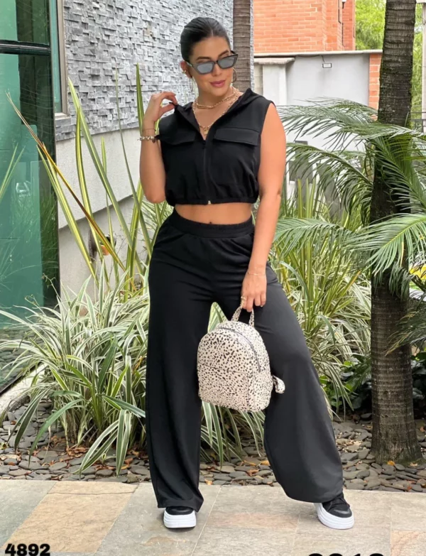 Conjunto de pantalon y chaqueta con cremallera unicolor talla unica