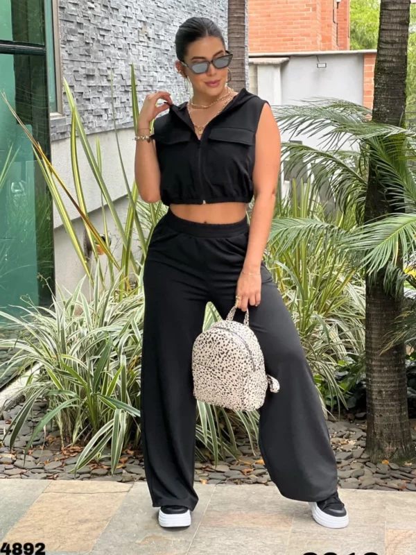 Conjunto de pantalon y chaqueta con cremallera unicolor talla unica