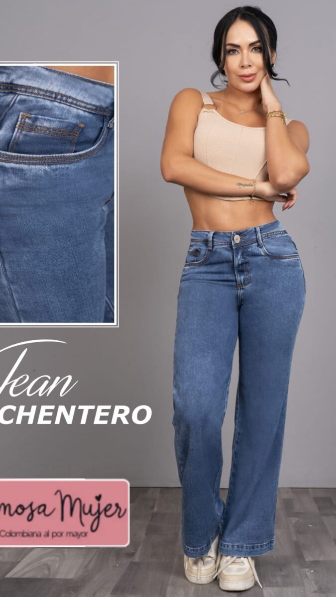 Jean corte clasico push up bota ancha
